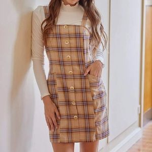 Plaid overall dress